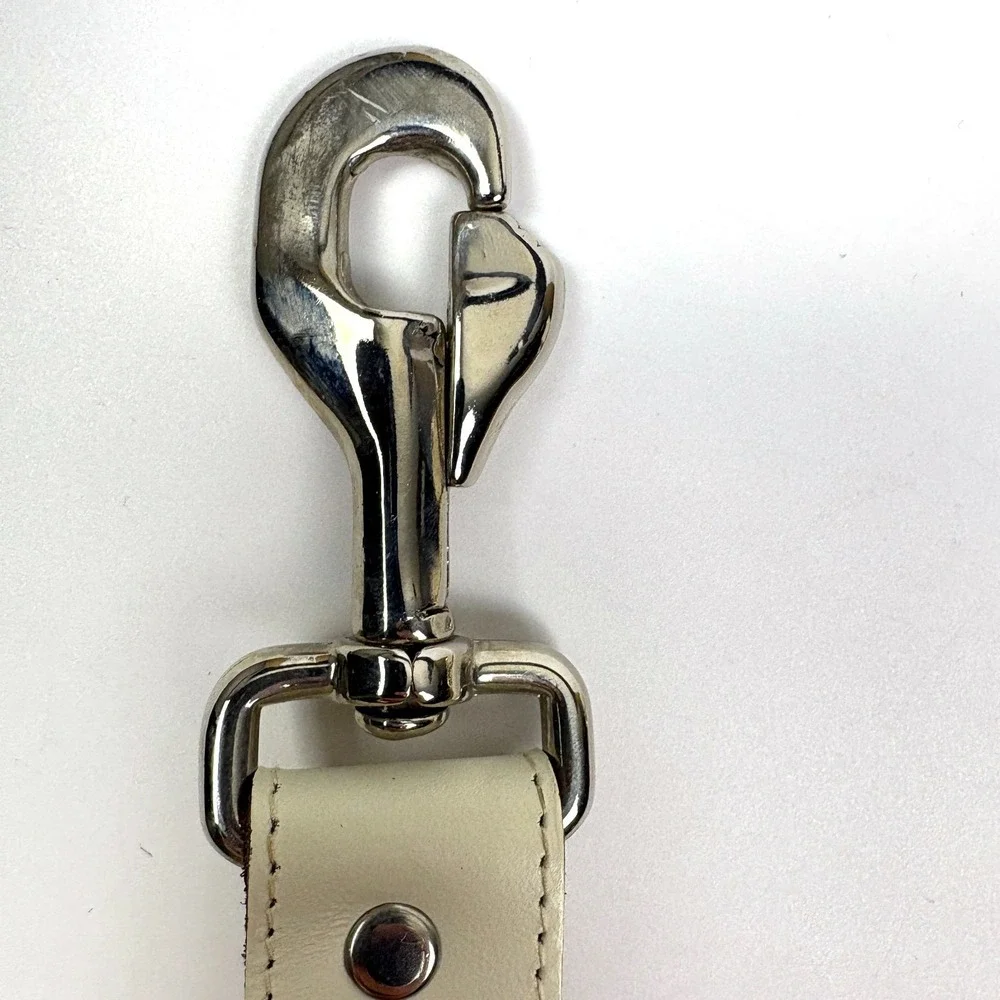 VTG 80s Liz Claiborne Waxed Saddle‎ Leather Belt Womens Sz M White Silver Swivel